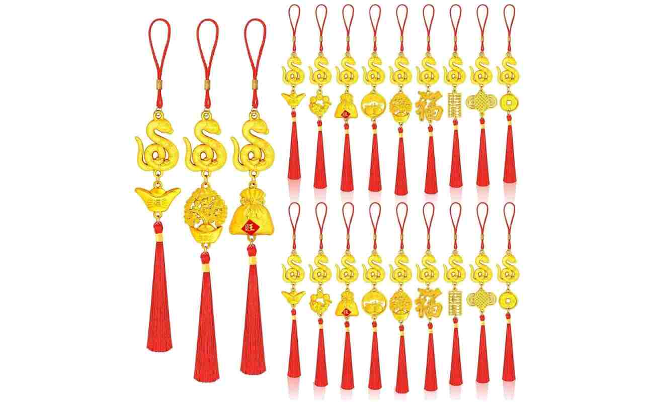 JULMELON 20PCS Chinese New Year Decorations 2025 Year of The Snake Gold Feng Shui Hanging Pendants Chinese Knot Good Lucky Ornaments for Car Spring Festival Lunar New Year...