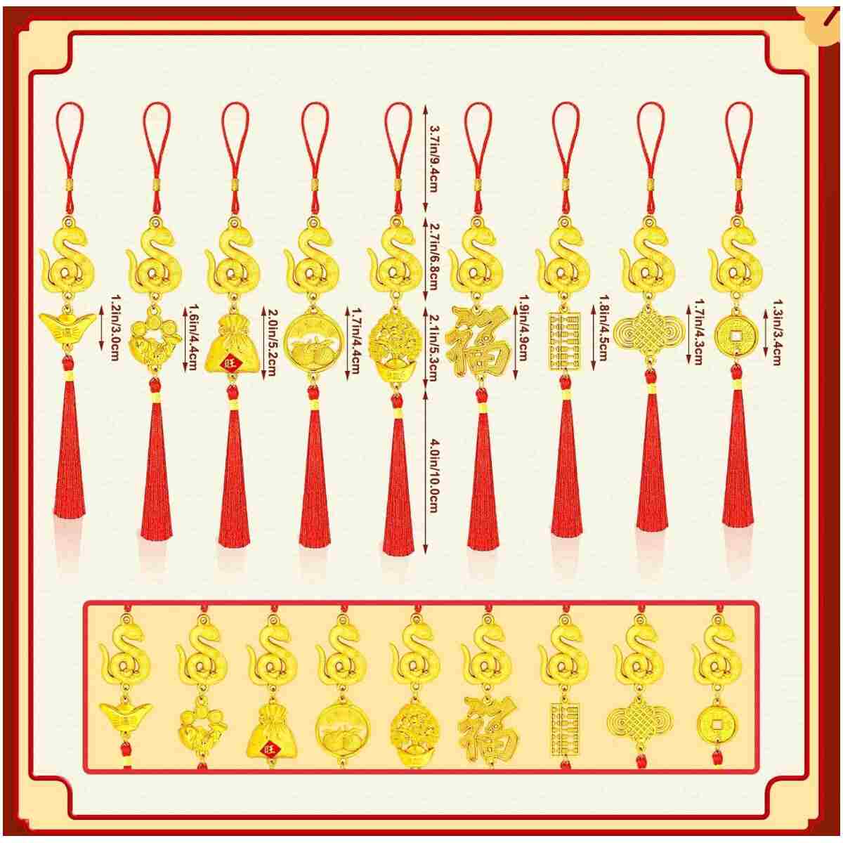JULMELON 20PCS Chinese New Year Decorations 2025 Year of The Snake Gold Feng Shui Hanging Pendants Chinese Knot Good Lucky Ornaments for Car Spring Festival Lunar New Year...