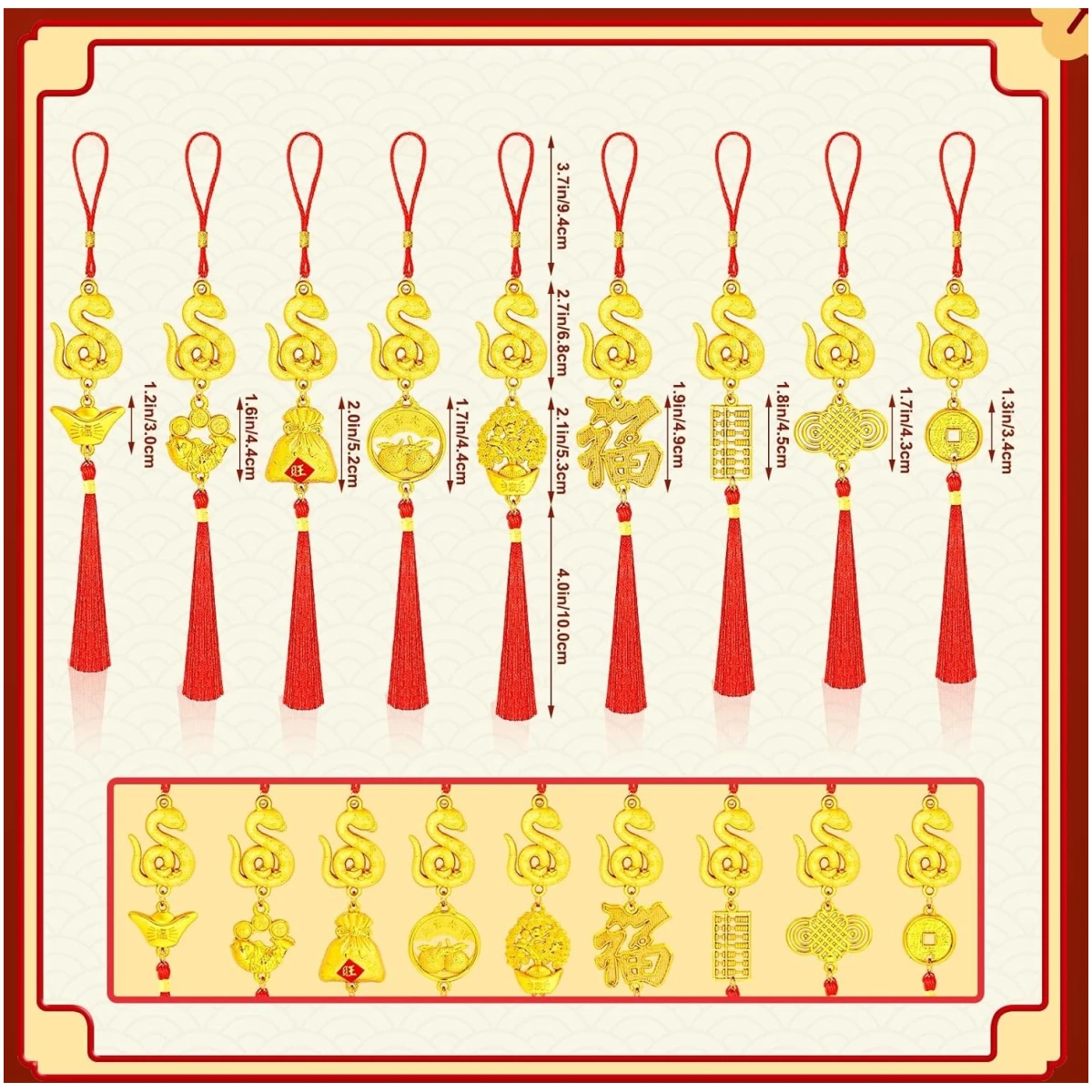 JULMELON 20PCS Chinese New Year Decorations 2025 Year of The Snake Gold Feng Shui Hanging Pendants Chinese Knot Good Lucky Ornaments for Car Spring Festival Lunar New Year...