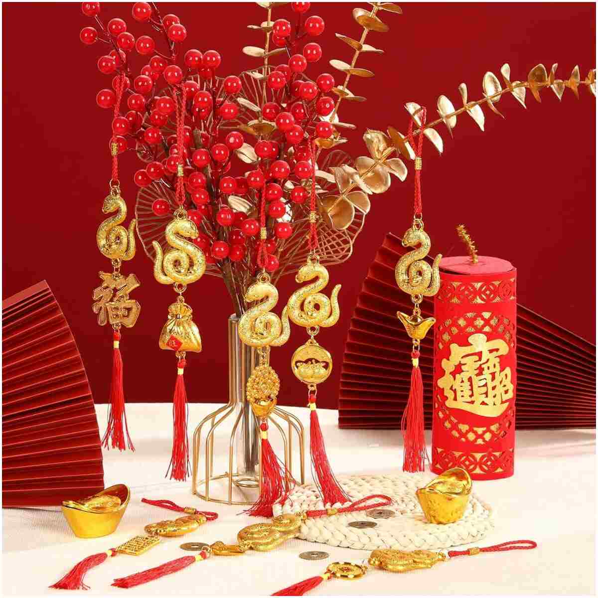 JULMELON 20PCS Chinese New Year Decorations 2025 Year of The Snake Gold Feng Shui Hanging Pendants Chinese Knot Good Lucky Ornaments for Car Spring Festival Lunar New Year...