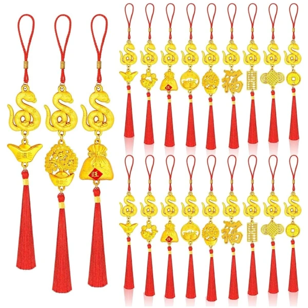JULMELON 20PCS Chinese New Year Decorations 2025 Year of The Snake Gold Feng Shui Hanging Pendants Chinese Knot Good Lucky Ornaments for Car Spring Festival Lunar New Year...