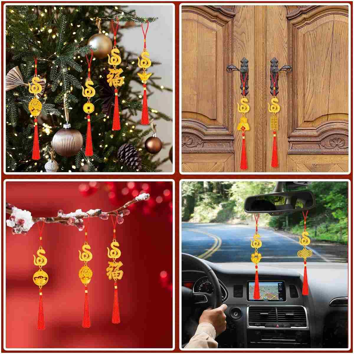 JULMELON 20PCS Chinese New Year Decorations 2025 Year of The Snake Gold Feng Shui Hanging Pendants Chinese Knot Good Lucky Ornaments for Car Spring Festival Lunar New Year...