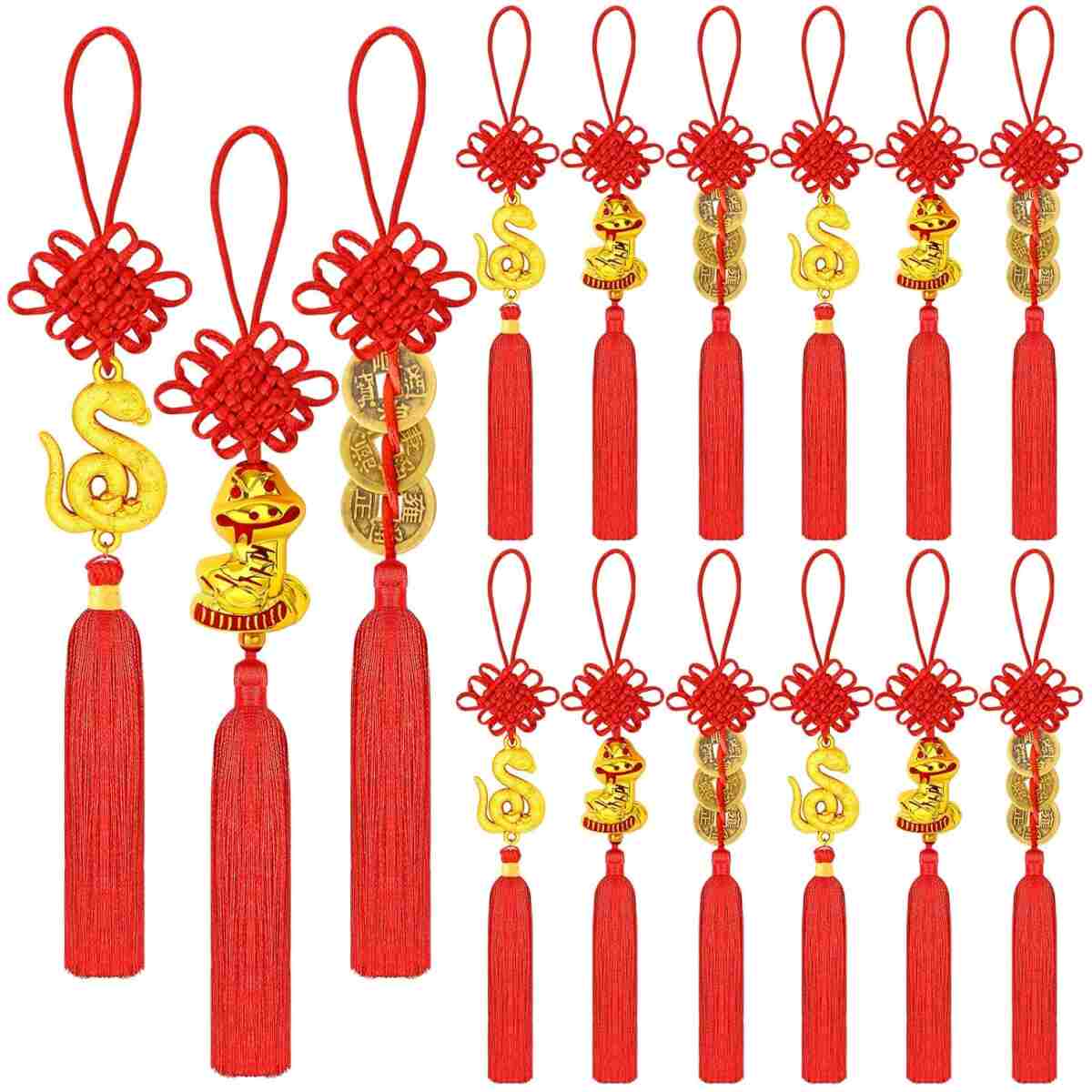 JULMELON 20PCS Chinese New Year Decorations 2025 Year of The Snake Gold Feng Shui Hanging Pendants Chinese Knot Good Lucky Ornaments for Car Spring Festival Lunar New Year...