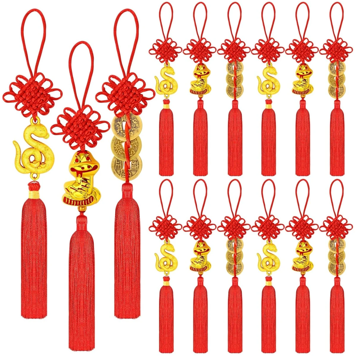 JULMELON 20PCS Chinese New Year Decorations 2025 Year of The Snake Gold Feng Shui Hanging Pendants Chinese Knot Good Lucky Ornaments for Car Spring Festival Lunar New Year...