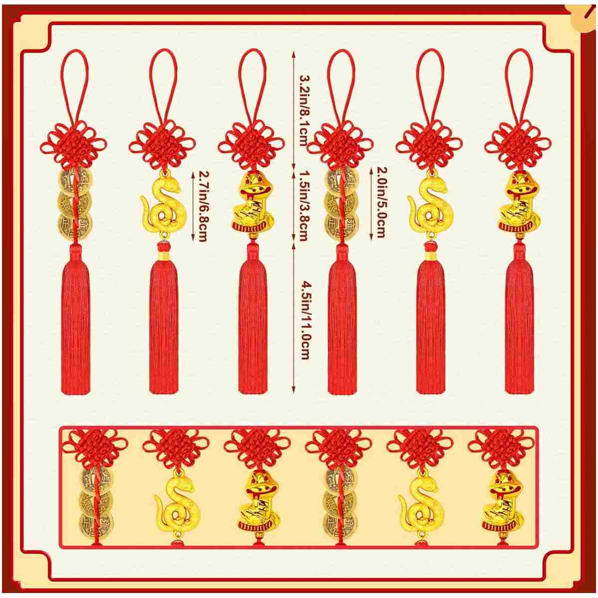 JULMELON 20PCS Chinese New Year Decorations 2025 Year of The Snake Gold Feng Shui Hanging Pendants Chinese Knot Good Lucky Ornaments for Car Spring Festival Lunar New Year...