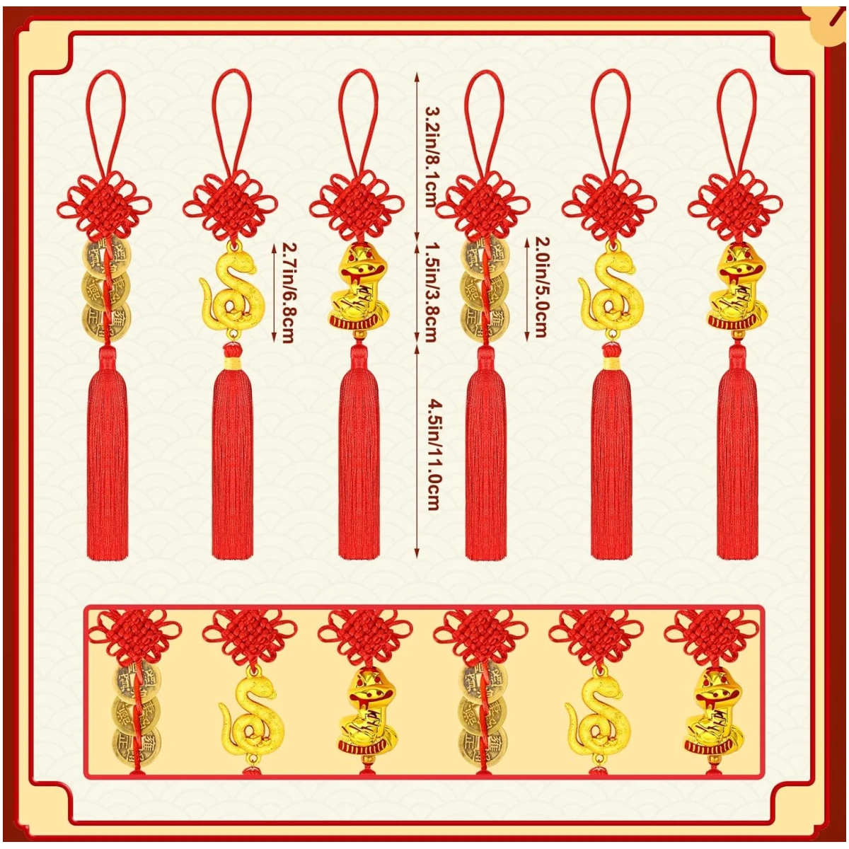 JULMELON 20PCS Chinese New Year Decorations 2025 Year of The Snake Gold Feng Shui Hanging Pendants Chinese Knot Good Lucky Ornaments for Car Spring Festival Lunar New Year...