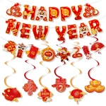 Konsait Happy Chinese New Year Banner, Lunar New Year Decorations 2025, Year of the Snake Spring Festival Deocration Banner Swirls Set for Home Office, Red and Gold Joy Chinese...