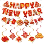 Konsait Happy Chinese New Year Banner, Lunar New Year Decorations 2025, Year of the Snake Spring Festival Deocration Banner Swirls Set for Home Office, Red and Gold Joy Chinese...