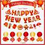 Konsait Happy Chinese New Year Banner, Lunar New Year Decorations 2025, Year of the Snake Spring Festival Deocration Banner Swirls Set for Home Office, Red and Gold Joy Chinese...