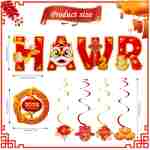 Konsait Happy Chinese New Year Banner, Lunar New Year Decorations 2025, Year of the Snake Spring Festival Deocration Banner Swirls Set for Home Office, Red and Gold Joy Chinese...