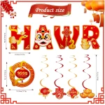 Konsait Happy Chinese New Year Banner, Lunar New Year Decorations 2025, Year of the Snake Spring Festival Deocration Banner Swirls Set for Home Office, Red and Gold Joy Chinese...
