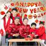 Konsait Happy Chinese New Year Banner, Lunar New Year Decorations 2025, Year of the Snake Spring Festival Deocration Banner Swirls Set for Home Office, Red and Gold Joy Chinese...