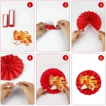 Konsait Happy Chinese New Year Decorations 2025, Year of The Snake Chinese New Year Lanterns Banners Paper Fans Set for Home Office, Red and Gold Joy Chinese New Year Banners Set