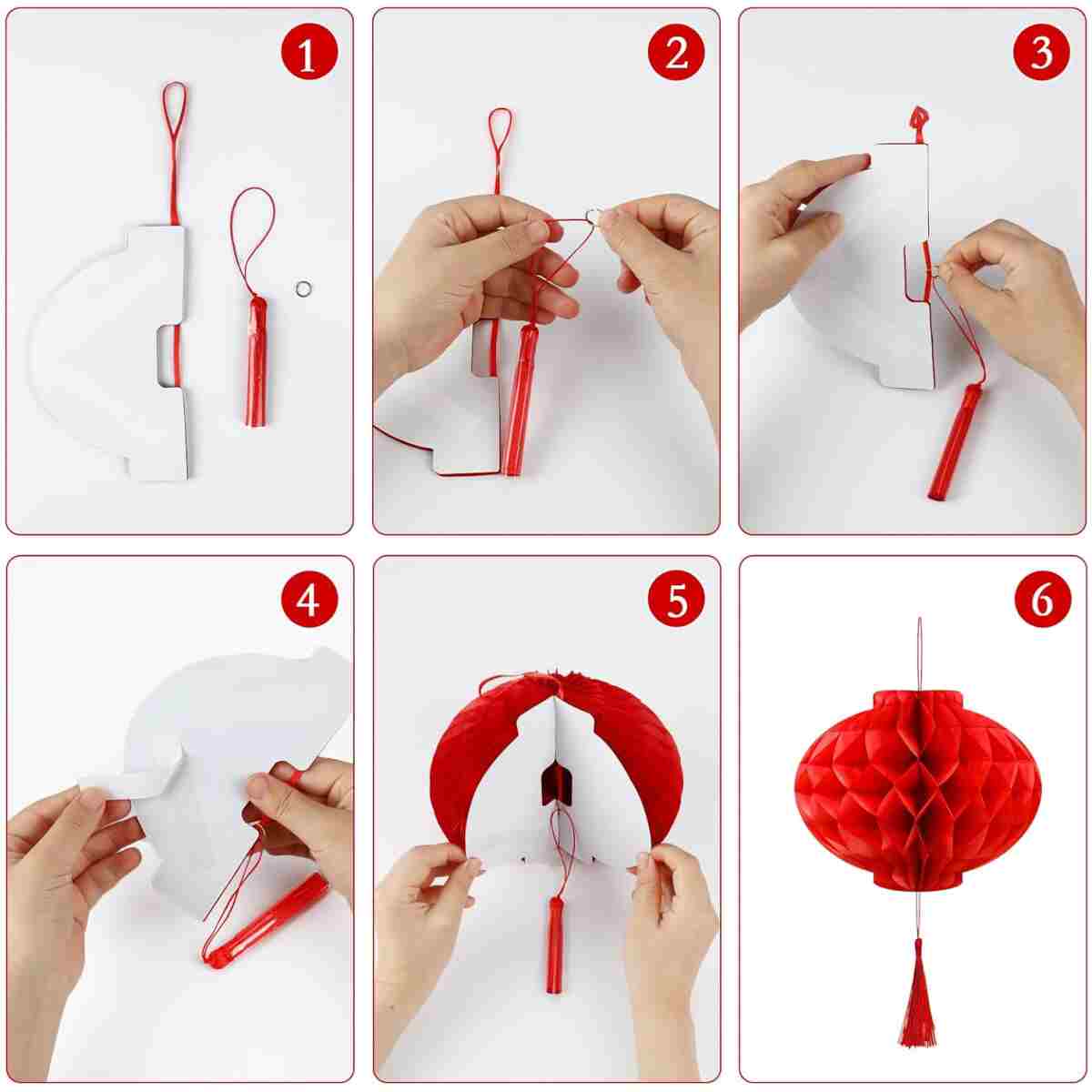 Konsait Happy Chinese New Year Decorations 2025, Year of The Snake Chinese New Year Lanterns Banners Paper Fans Set for Home Office, Red and Gold Joy Chinese New Year Banners Set
