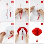Konsait Happy Chinese New Year Decorations 2025, Year of The Snake Chinese New Year Lanterns Banners Paper Fans Set for Home Office, Red and Gold Joy Chinese New Year Banners Set