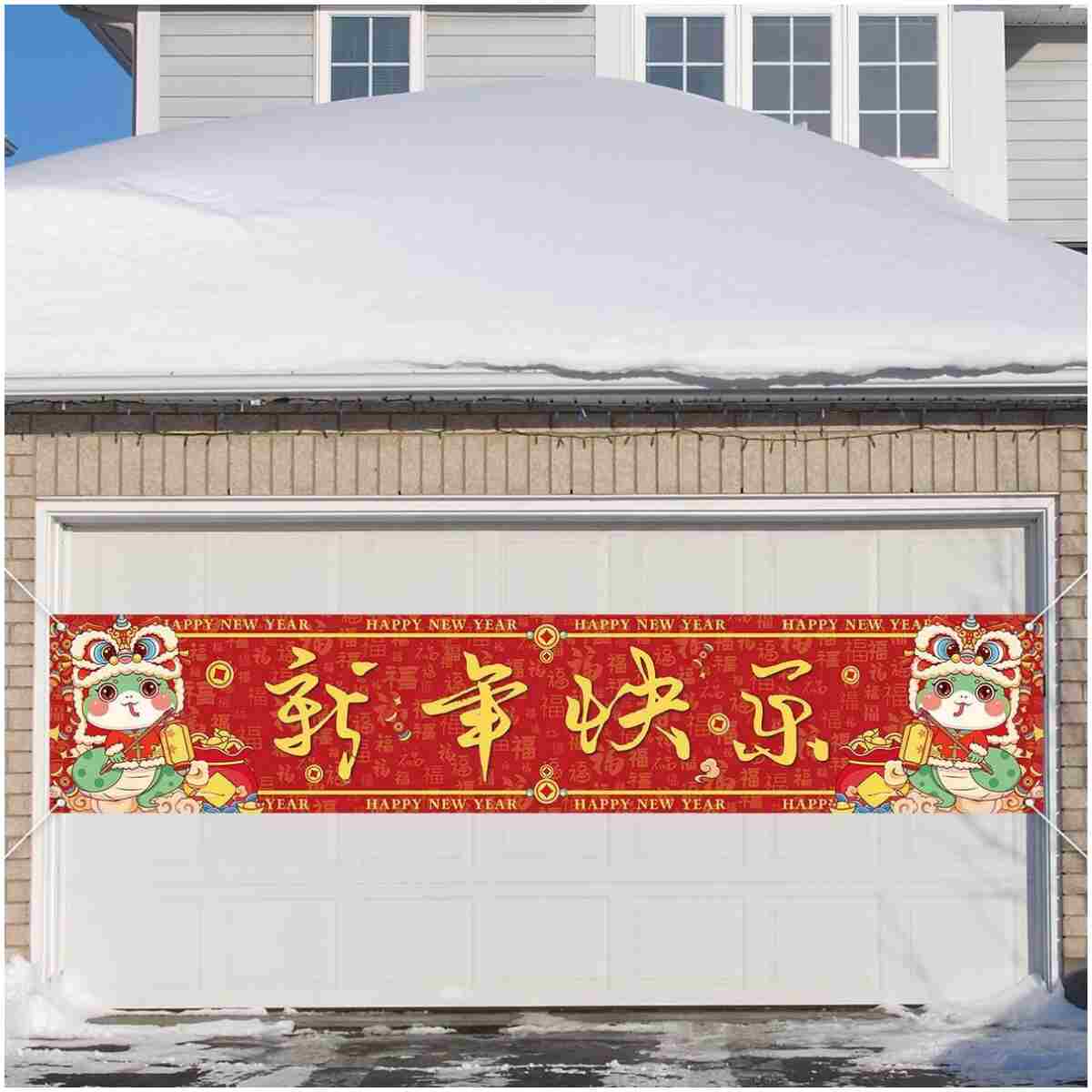 Large 2025 Chinese New Year Banner for Fence Chinese New Year Decorations 2025 Snake Lunar New Year Spring Festival Decorations and Supplies for Home
