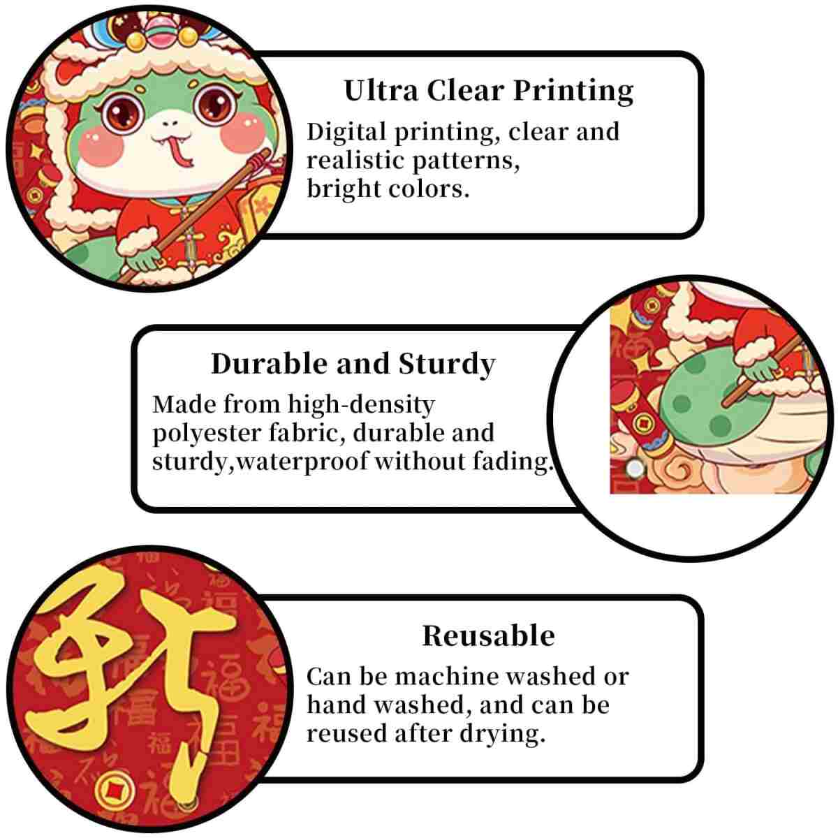 Large 2025 Chinese New Year Banner for Fence Chinese New Year Decorations 2025 Snake Lunar New Year Spring Festival Decorations and Supplies for Home