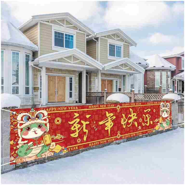 Large 2025 Chinese New Year Banner for Fence Chinese New Year Decorations 2025 Snake Lunar New Year Spring Festival Decorations and Supplies for Home