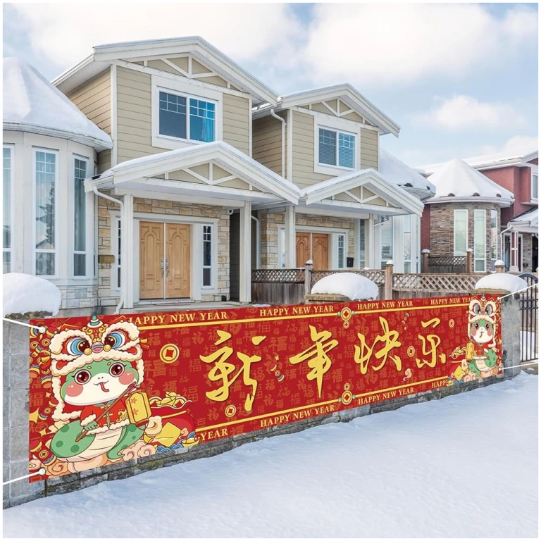 Large 2025 Chinese New Year Banner for Fence Chinese New Year Decorations 2025 Snake Lunar New Year Spring Festival Decorations and Supplies for Home