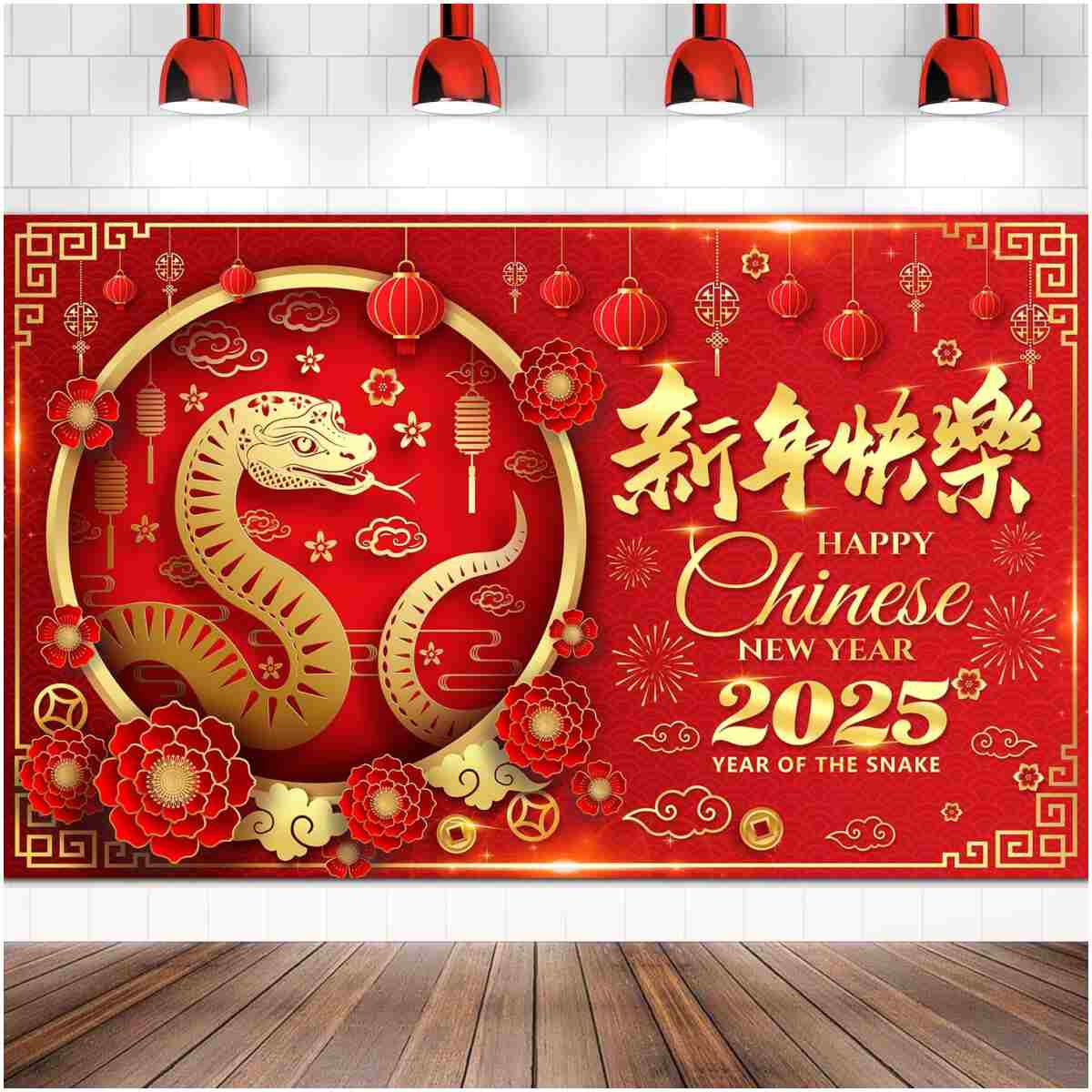 Large 71" X 43" Chinese New Year Decorations 2025 Backdrop, Lunar New Year Decorations 2025, Year of The Snake 2025 Decorations Chinese New Year Banner, Chinese New Year...