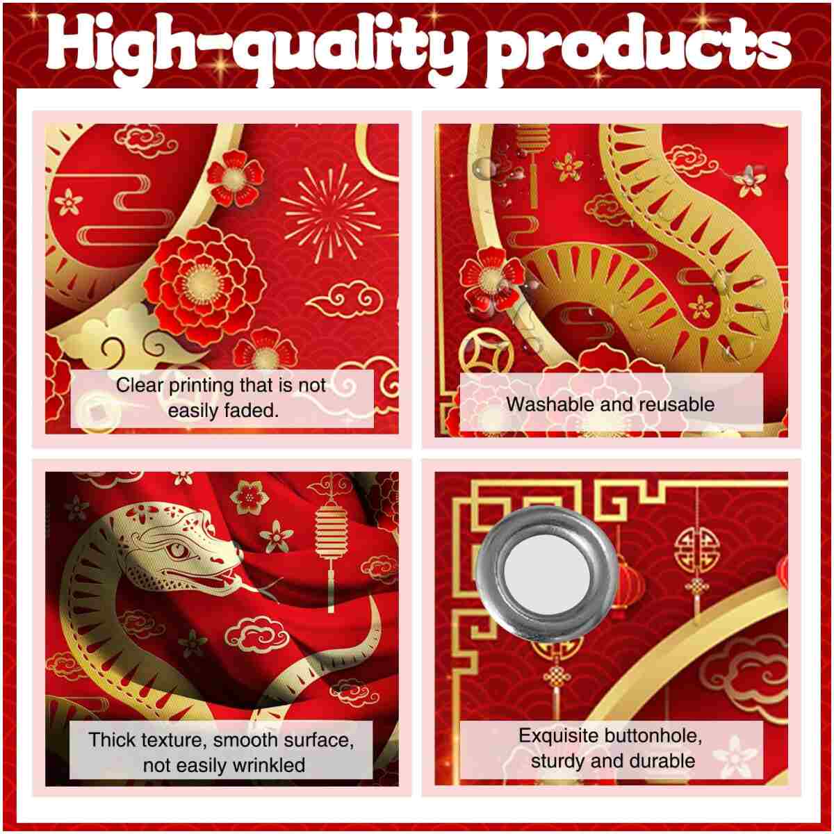 Large 71" X 43" Chinese New Year Decorations 2025 Backdrop, Lunar New Year Decorations 2025, Year of The Snake 2025 Decorations Chinese New Year Banner, Chinese New Year...