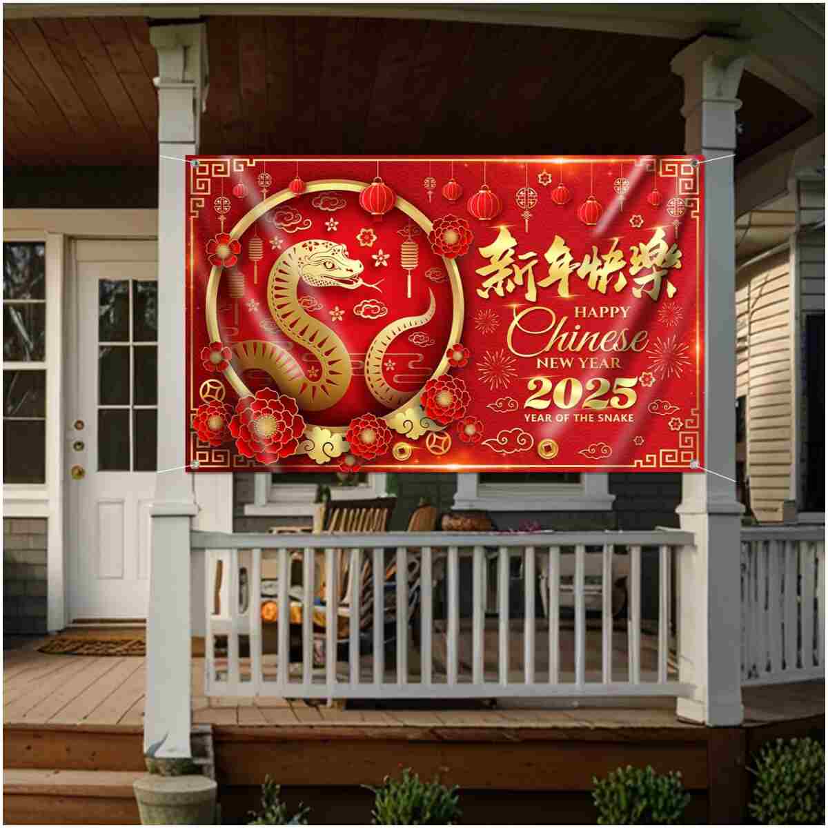 Large 71" X 43" Chinese New Year Decorations 2025 Backdrop, Lunar New Year Decorations 2025, Year of The Snake 2025 Decorations Chinese New Year Banner, Chinese New Year...