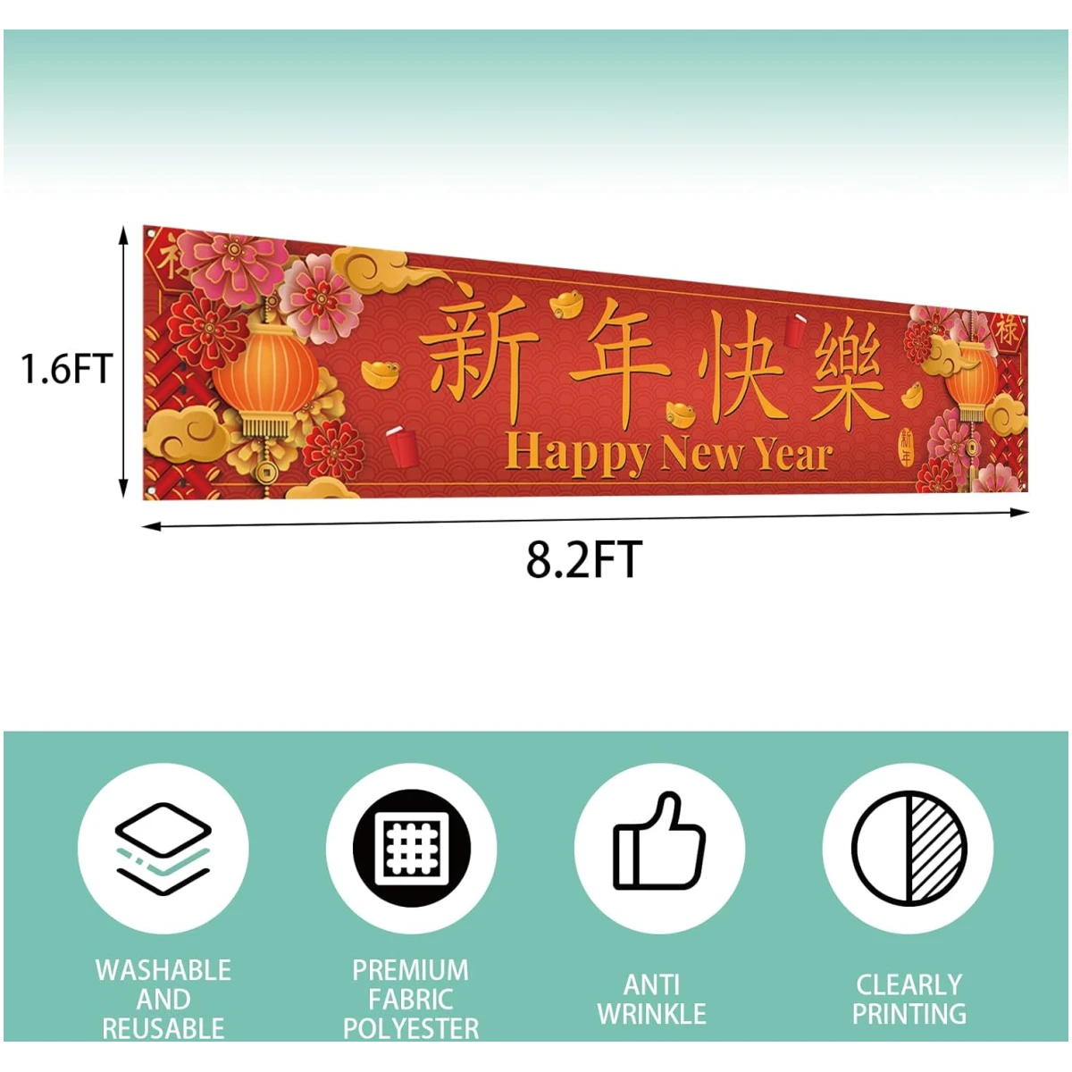 Large Happy Chinese New Year 2025 Banner for Fence Year of The Snake Asian Chinese New Year Party Decorations and Supplies for Home