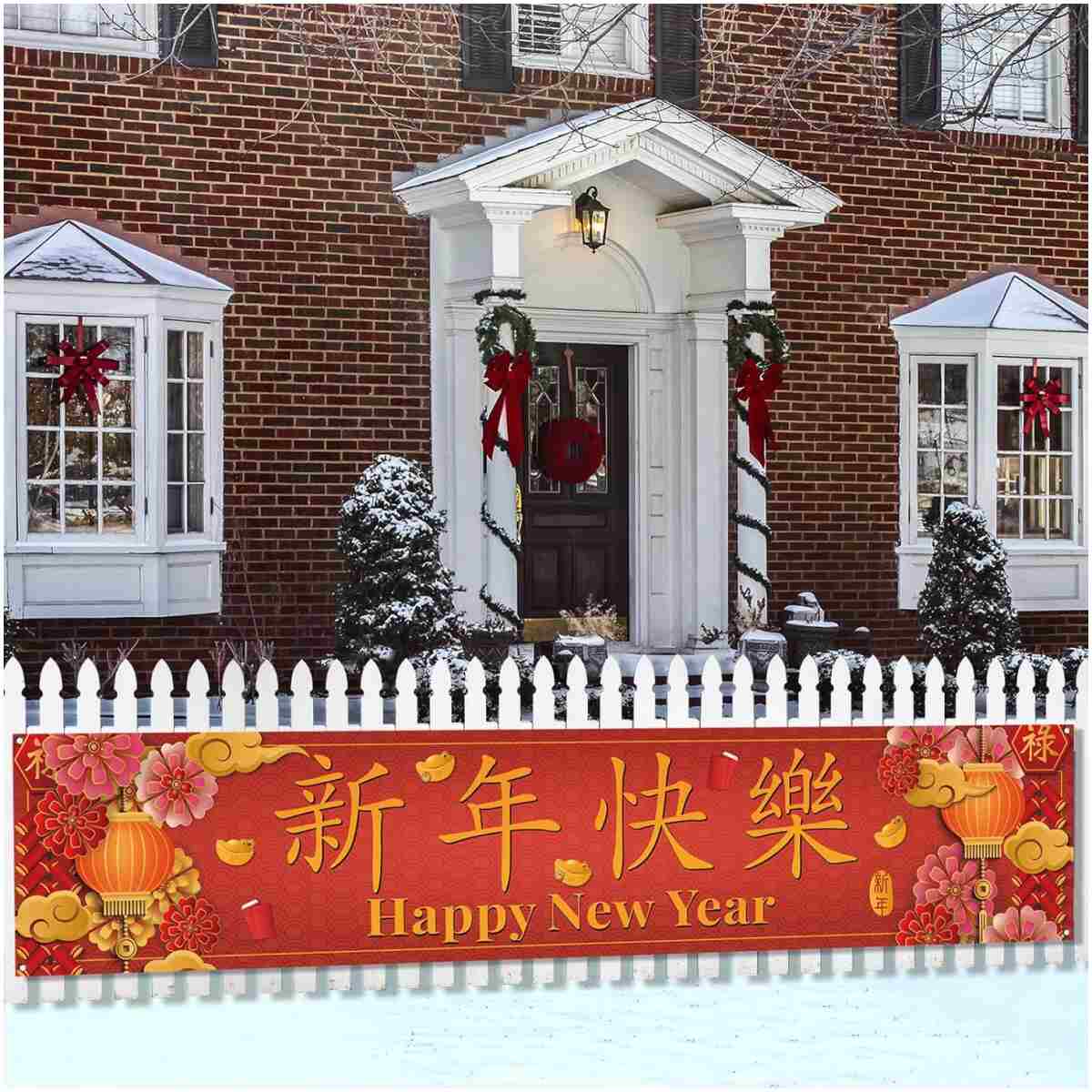 Large Happy Chinese New Year 2025 Banner for Fence Year of The Snake Asian Chinese New Year Party Decorations and Supplies for Home
