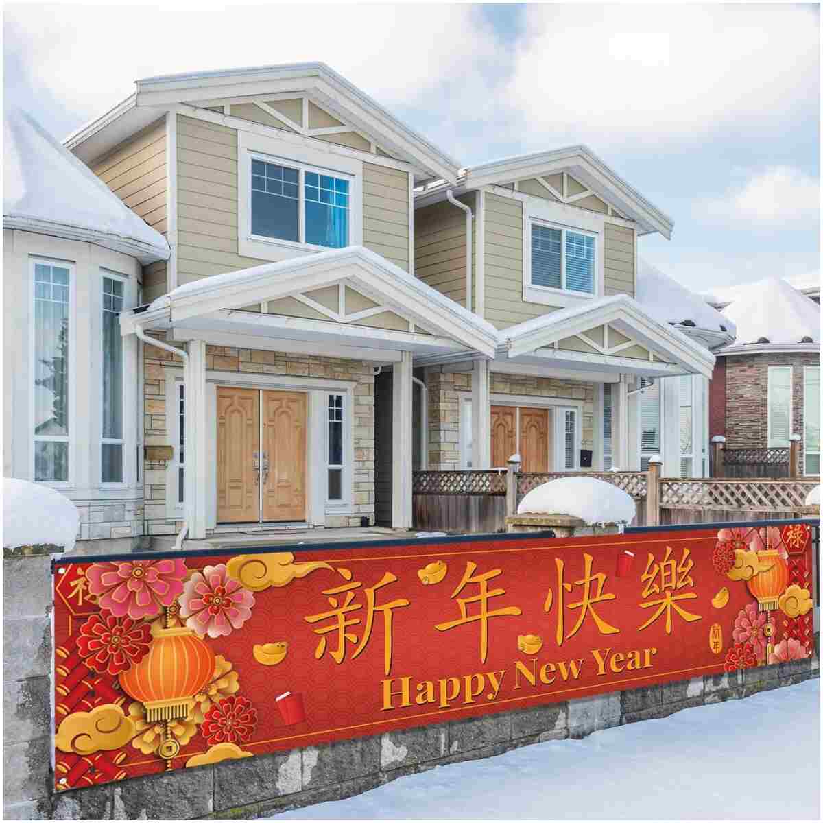 Large Happy Chinese New Year 2025 Banner for Fence Year of The Snake Asian Chinese New Year Party Decorations and Supplies for Home