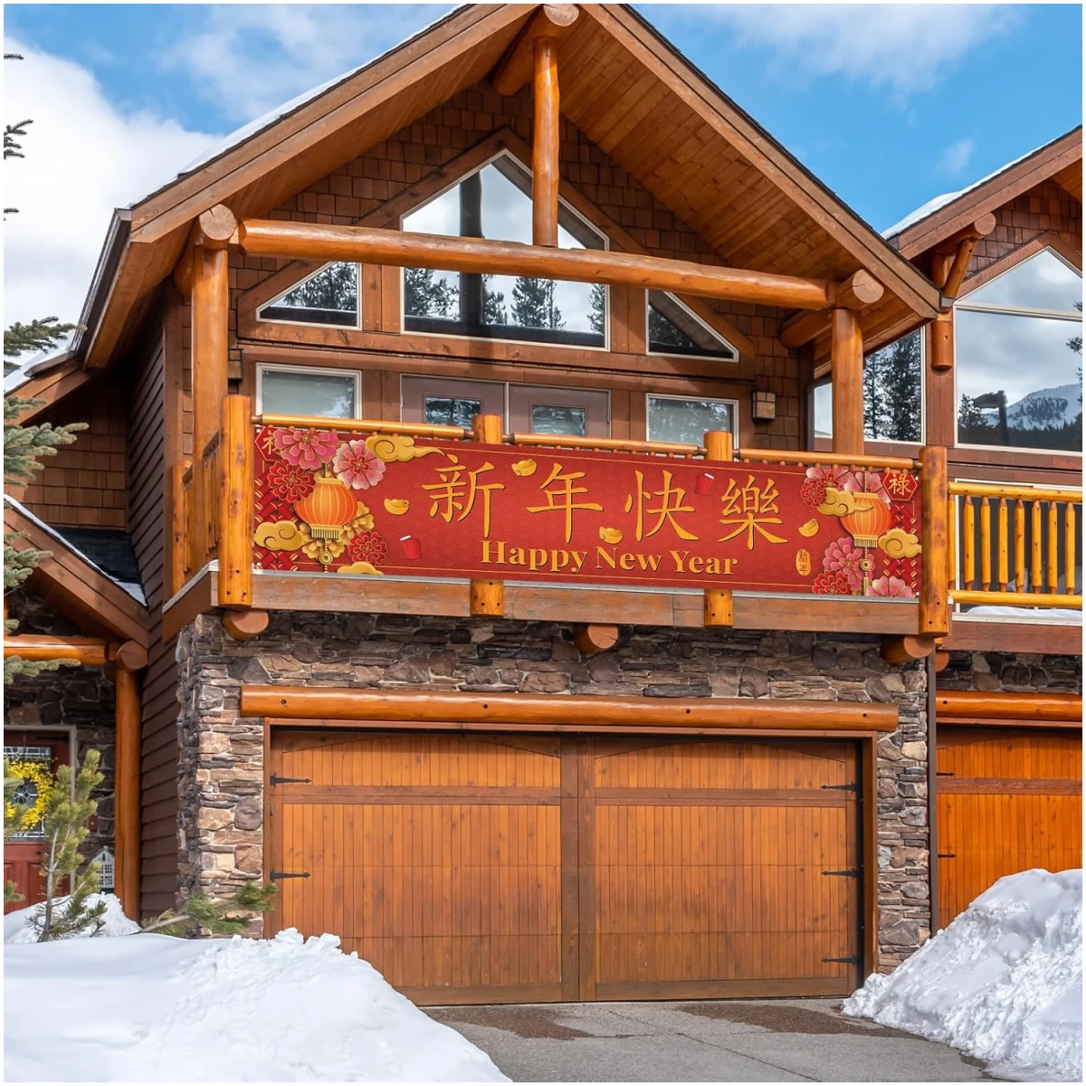 Large Happy Chinese New Year 2025 Banner for Fence Year of The Snake Asian Chinese New Year Party Decorations and Supplies for Home