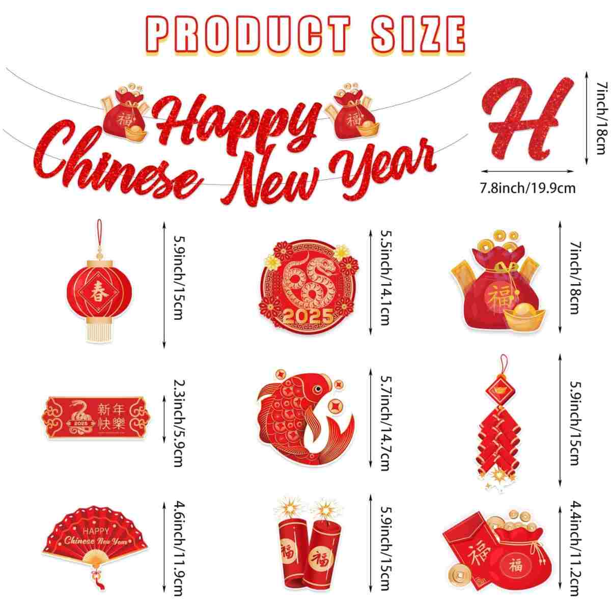 LARRAZABAL Chinese New Year Decorations 2025, Lunar Chinese New Year Decorations Include Chinese New Year Banners and Hanging Swirls for Home Office, Chinese New Year 2025 Party...