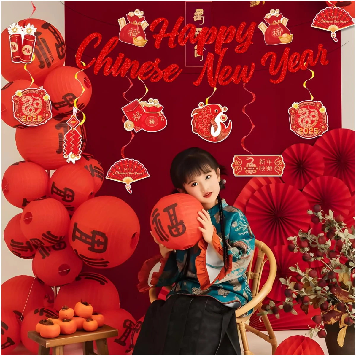 LARRAZABAL Chinese New Year Decorations 2025, Lunar Chinese New Year Decorations Include Chinese New Year Banners and Hanging Swirls for Home Office, Chinese New Year 2025 Party...
