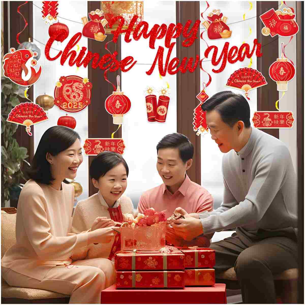 LARRAZABAL Chinese New Year Decorations 2025, Lunar Chinese New Year Decorations Include Chinese New Year Banners and Hanging Swirls for Home Office, Chinese New Year 2025 Party...