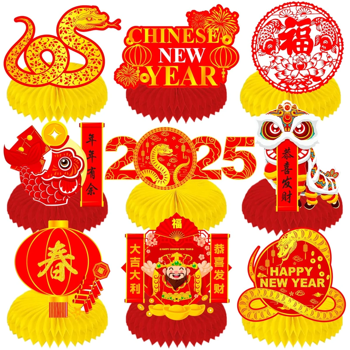 Lunar New Year Honeycomb Centerpieces 2025 Chinese New Year Table Centerpieces Spring Festival Party Centerpieces for Happy Chinese New Year Year of The Snake Party Supplies