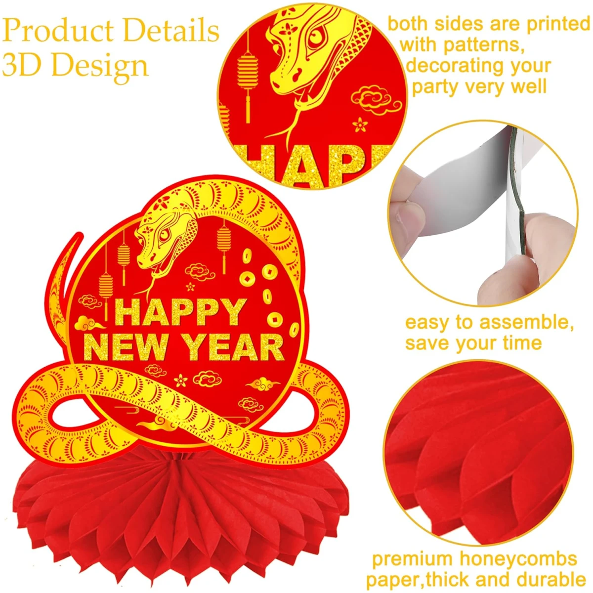 Lunar New Year Honeycomb Centerpieces 2025 Chinese New Year Table Centerpieces Spring Festival Party Centerpieces for Happy Chinese New Year Year of The Snake Party Supplies