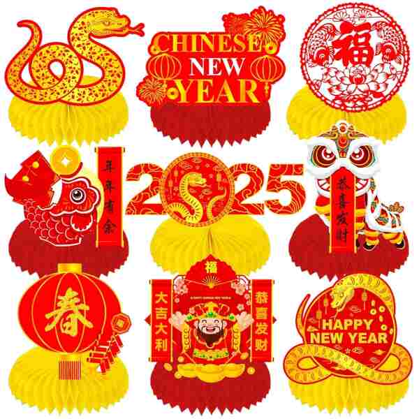 Lunar New Year Honeycomb Centerpieces 2025 Chinese New Year Table Centerpieces Spring Festival Party Centerpieces for Happy Chinese New Year Year of The Snake Party Supplies