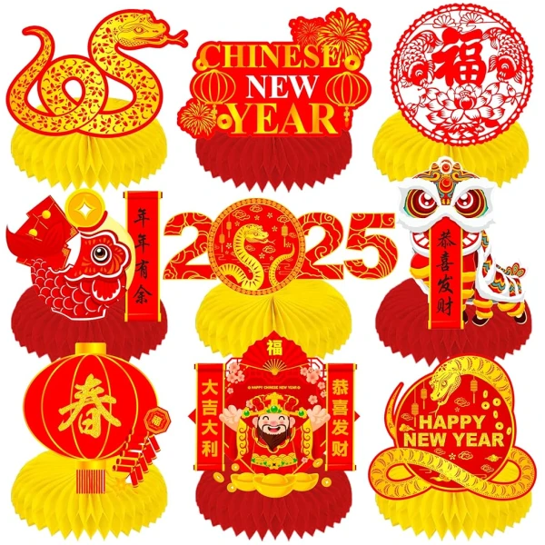 Lunar New Year Honeycomb Centerpieces 2025 Chinese New Year Table Centerpieces Spring Festival Party Centerpieces for Happy Chinese New Year Year of The Snake Party Supplies