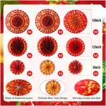 Outus 9 Pcs Chinese New Year Decorations Paper Fans Red Chinese Hanging Ornaments Lunar New Year Party Fan Ceiling Wall Decor for 2025 Year of The Snake Spring Festival Party...