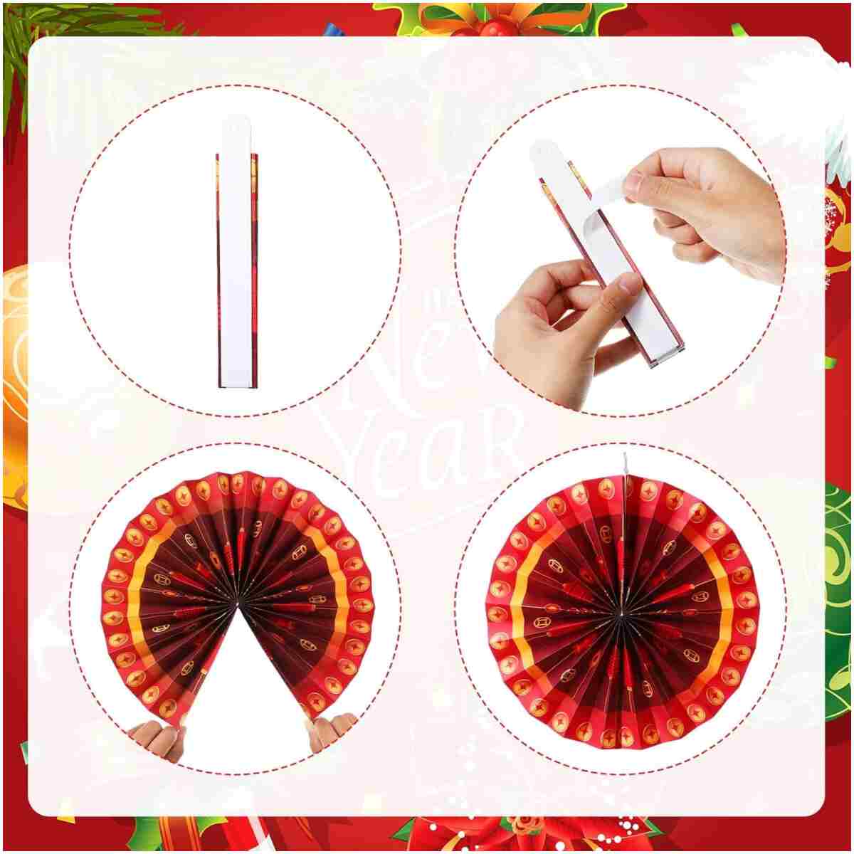 Outus 9 Pcs Chinese New Year Decorations Paper Fans Red Chinese Hanging Ornaments Lunar New Year Party Fan Ceiling Wall Decor for 2025 Year of The Snake Spring Festival Party...