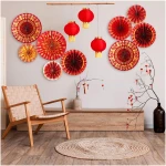 Outus 9 Pcs Chinese New Year Decorations Paper Fans Red Chinese Hanging Ornaments Lunar New Year Party Fan Ceiling Wall Decor for 2025 Year of The Snake Spring Festival Party...