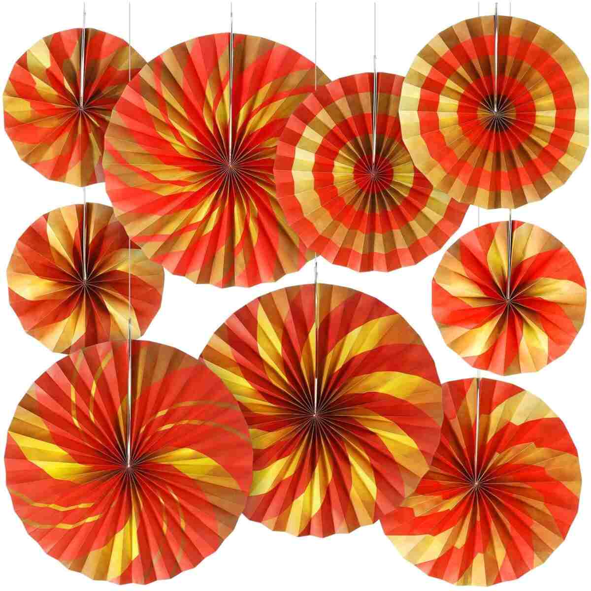 Outus 9 Pcs Chinese New Year Decorations Paper Fans Red Chinese Hanging Ornaments Lunar New Year Party Fan Ceiling Wall Decor for 2025 Year of The Snake Spring Festival Party...