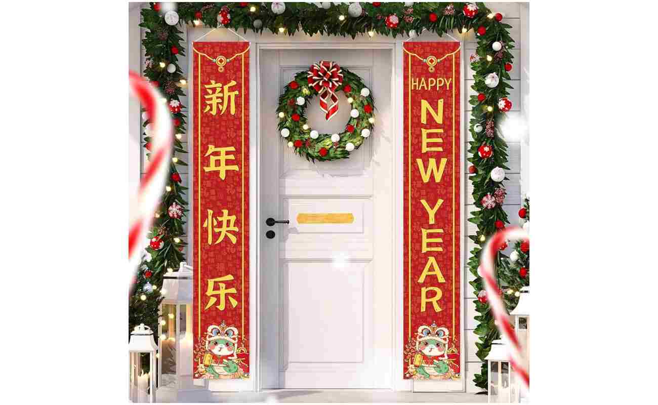 Red 2025 Chinese New Year Decorations Outdoor Lunar Happy New Year Banner 2025 Snake Lunar New Year Spring Festival Decorations and Supplies for Home