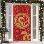 Red 2025 Chinese New Year Door Cover Lunar New Year Porch Sign Banner 2025 Snake Lunar New Year Spring Festival Decorations and Supplies for Home