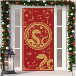 Red 2025 Chinese New Year Door Cover Lunar New Year Porch Sign Banner 2025 Snake Lunar New Year Spring Festival Decorations and Supplies for Home