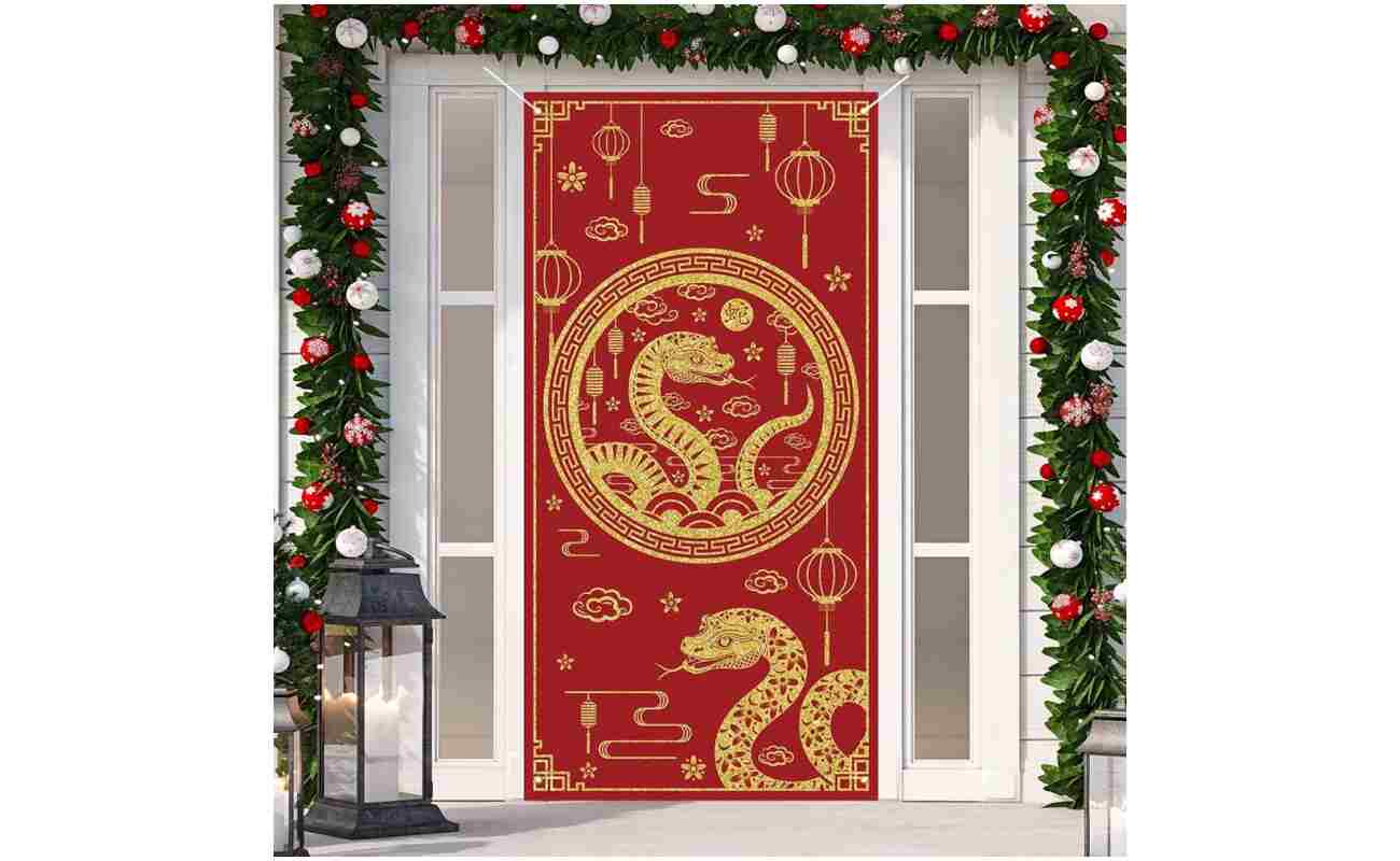 Red 2025 Chinese New Year Door Cover Lunar New Year Porch Sign Banner 2025 Snake Lunar New Year Spring Festival Decorations and Supplies for Home