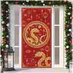 Red 2025 Chinese New Year Door Cover Lunar New Year Porch Sign Banner 2025 Snake Lunar New Year Spring Festival Decorations and Supplies for Home