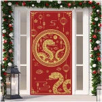 Red 2025 Chinese New Year Door Cover Lunar New Year Porch Sign Banner 2025 Snake Lunar New Year Spring Festival Decorations and Supplies for Home