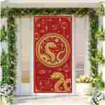 Red 2025 Chinese New Year Door Cover Lunar New Year Porch Sign Banner 2025 Snake Lunar New Year Spring Festival Decorations and Supplies for Home