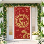 Red 2025 Chinese New Year Door Cover Lunar New Year Porch Sign Banner 2025 Snake Lunar New Year Spring Festival Decorations and Supplies for Home
