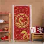 Red 2025 Chinese New Year Door Cover Lunar New Year Porch Sign Banner 2025 Snake Lunar New Year Spring Festival Decorations and Supplies for Home